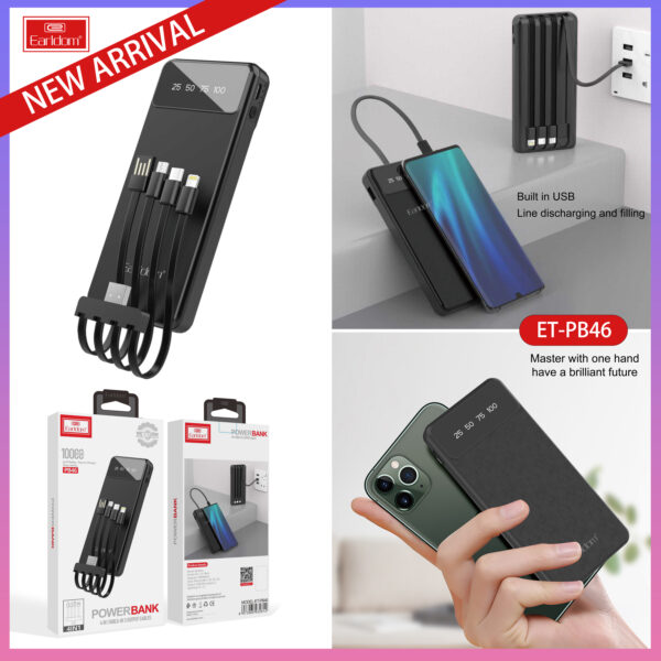 10000mAh 4-in-1 Portable Power Bank with Built-in Cables - Image 3