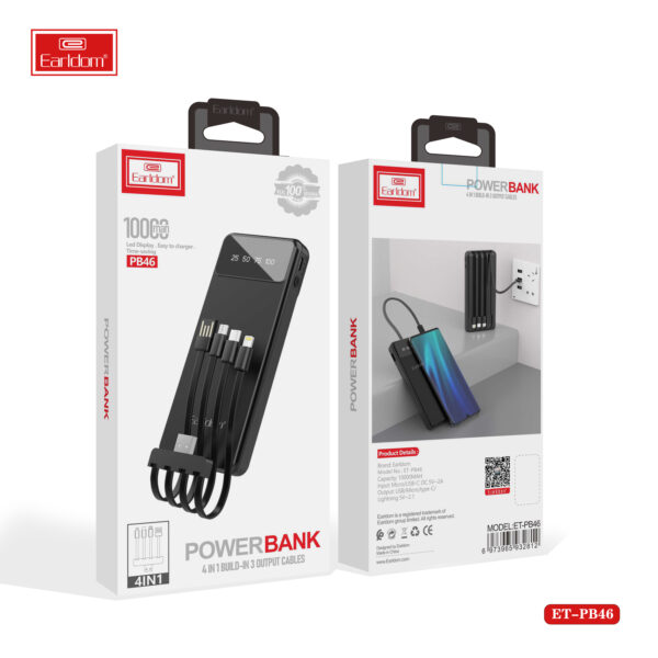 10000mAh 4-in-1 Portable Power Bank with Built-in Cables - Image 2
