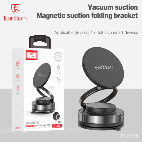 360° Magnetic Vacuum Phone Holder –ET-EH318 with Adjustable Arm for Car, Desk & Gym | Earldom - Image 3