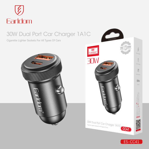 30W Dual Port Car Charger-ES-CC41-with USB-C & USB-A - Image 3