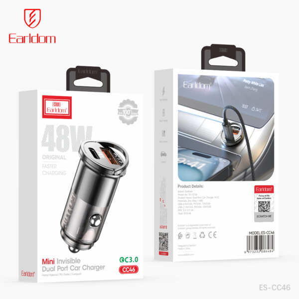 30W Fast Charging Car Charger Dual Port PD QC3.0 – ES-CC46 - Image 2