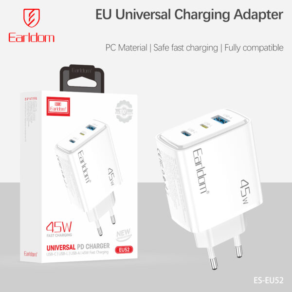 45W Multi‑Port EU Wall Charger with USB‑C & Lightning –ES‑EU52 - Image 3