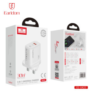 PD 30W Fast Charger| Dual USB-C + USB-A UK Plug Wall Charger