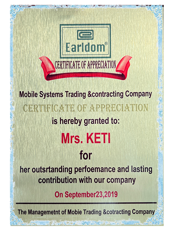 In recognition of outstanding collaboration, Earldom was awarded a Certificate of Appreciation by Mobile Systems Trading & Contracting Company on September 23, 2019. This certificate highlights Earldom’s long-term commitment to delivering value and trusted partnerships in the global electronics supply chain.